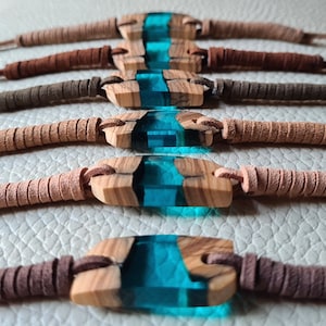 Houten armband Handgemaakte olijfhouten armband met blauwe hars Uniseks cadeau voor vrouw en man