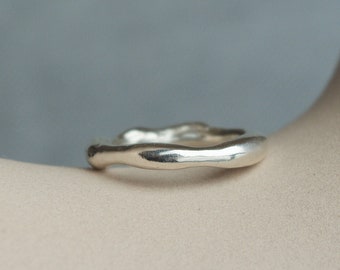 Molten silver ring/ Size 5/ Chunky ring band/ Chunky silver ring/ Wabi Sabi ring/ organic ring/ Contemporary ring/ irregular shape ring