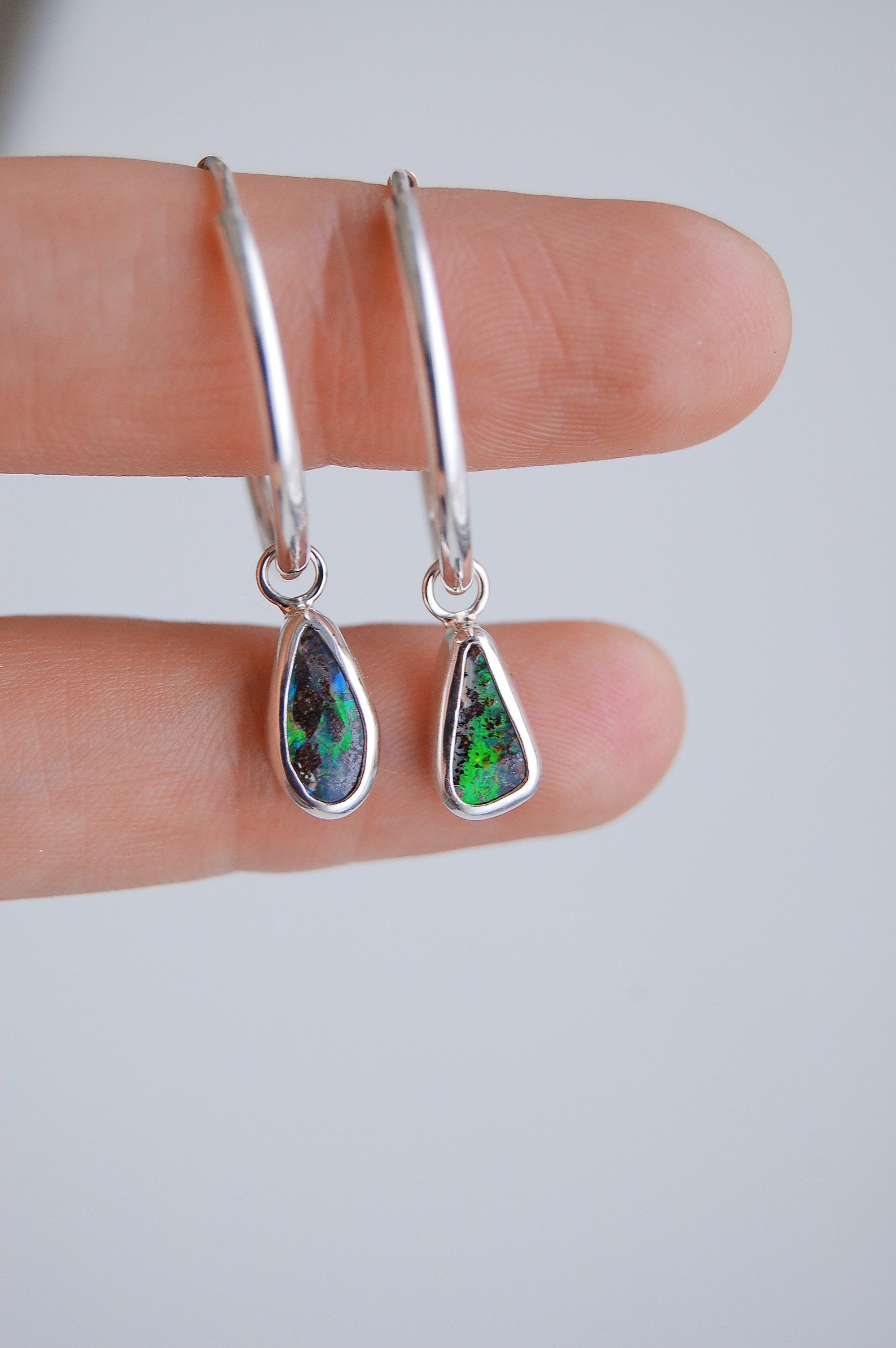 Australian Opal Hoops/ Opal Jewelry/ Sterling Silver Opal Earrings ...