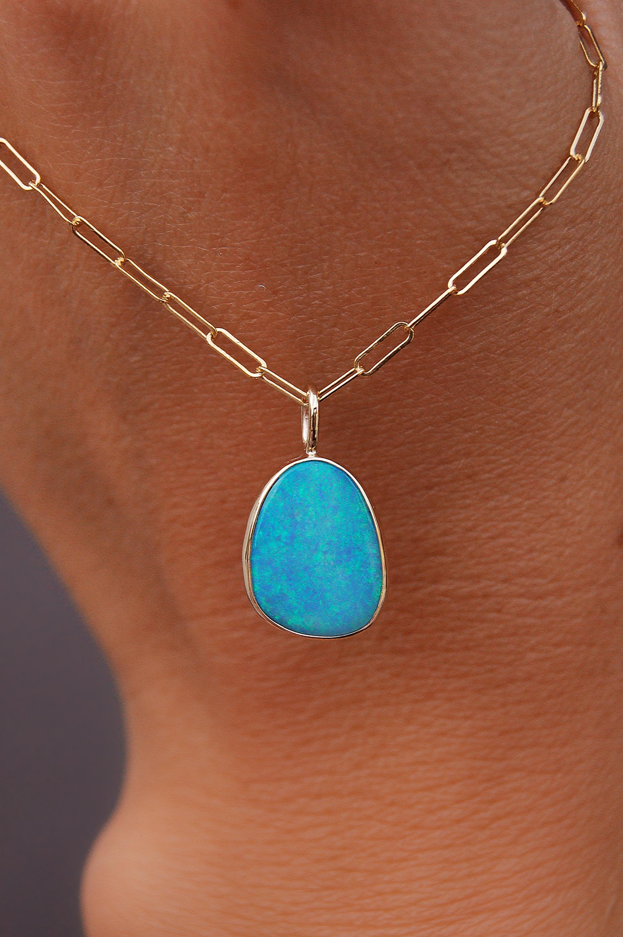 Natural Australian Boulder Opal Pendant In 18K White Gold - Foto 10