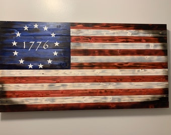 1776 American Flag- Burnt Wood