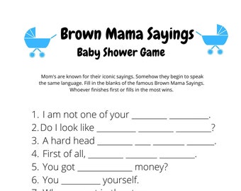 Brown Mama Sayings "Blue" Baby Shower Game