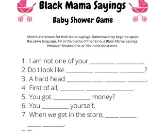 Black Mama Sayings Baby Shower Game