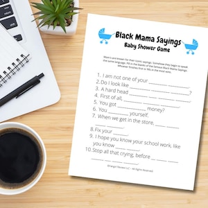 Black Mama Sayings &quot;Blue&quot; Baby Shower Game