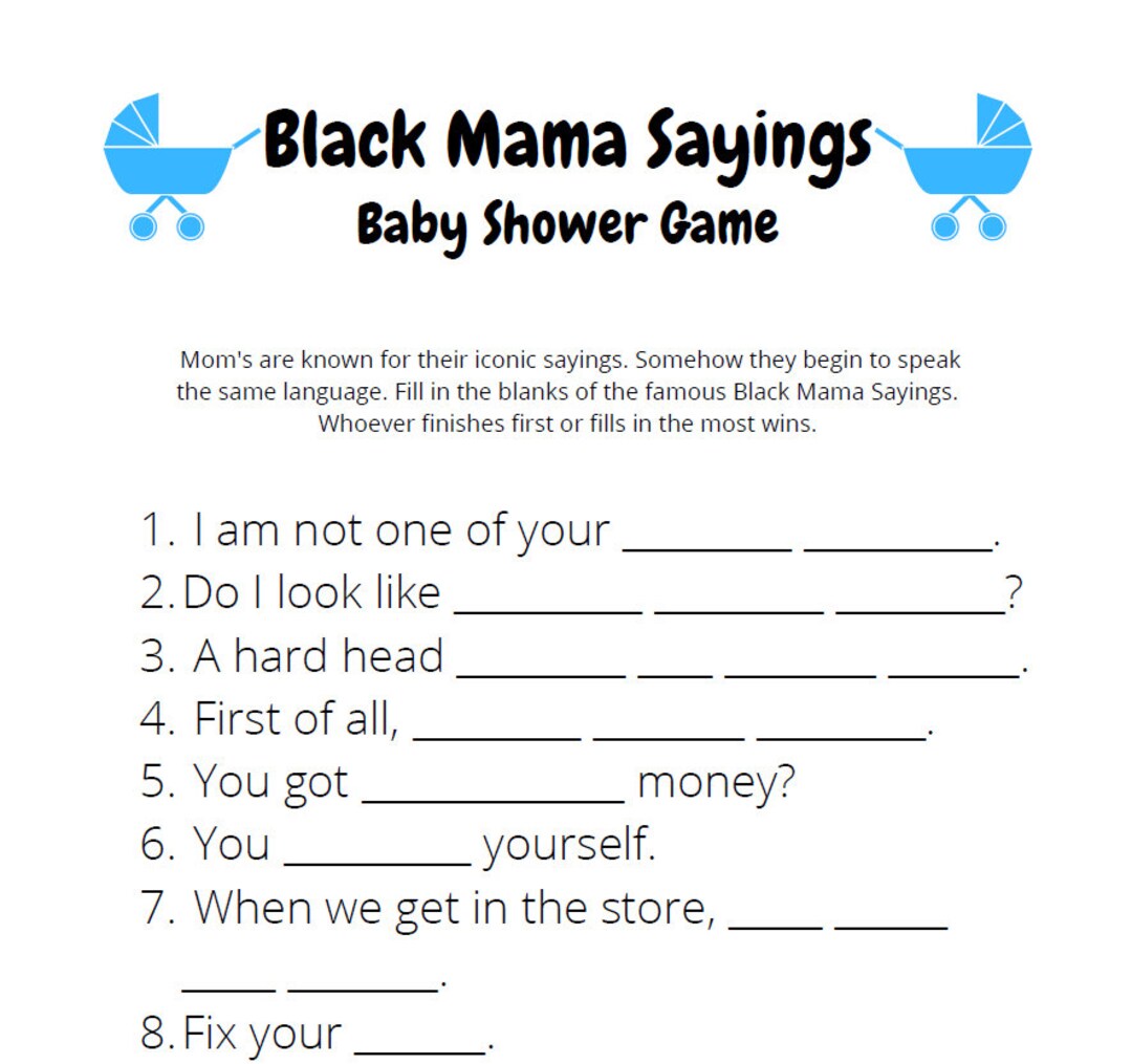 Black Mama Sayings blue Baby Shower Game Etsy