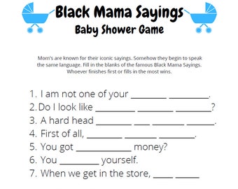 Black Mama Sayings "Blue" Baby Shower Game