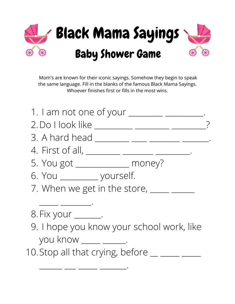 Black Mama Sayings Baby Shower Game Etsy