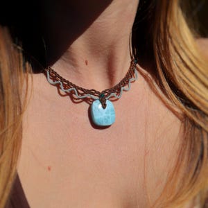 LARIMAR choker with Apatite beads, high quality larimar, micro macrame necklace, bohemian hippie, caribbean blue Larimar, gift for her
