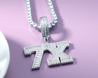Iced Out CZ Diamond Letter Pendant Tennis Chain, Custom Initial Necklace, Personalized Jewelry