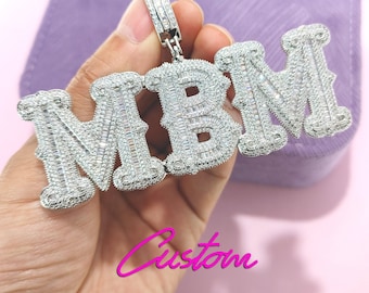 CUSTOM Big Letters & Mumbers Anhänger, individuelle Namen Halskette, personalisierte Typenschild, Iced Out Bling Hip-Hop Schmuck, individuelles Geburtstagsgeschenk