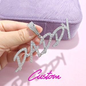 Cadena con colgante con placa de nombre personalizada, collar con letras de pincel personalizadas, joyería de hip hop brillante, regalo personalizado, joyería con diamantes de circonita cúbica para él