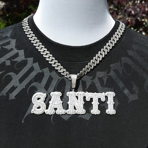 Cadena con placa de identificación personalizada Iced Out, colgante con nombre personalizado, dije con letras iniciales grandes, joyería personalizada para hombres, accesorios brillantes de hip hop y rapero