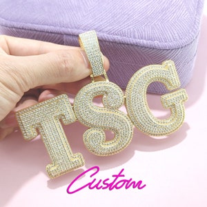 CUSTOM Big Letters/Numbers Pendant Necklace, Iced Out 2 Layers Block Letters Necklace, Luxury Hip Hop Jewelry, Personalized Anniversary Gift