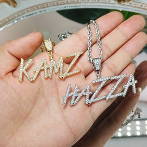Collar con placa de identificación personalizada, collar con letras de diamantes CZ personalizado, collar con nombre relleno de oro de 14 quilates, collar con nombre de mujer, regalo personalizado para mamá