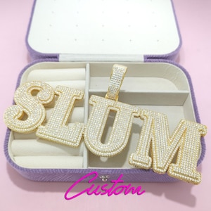 Collar con colgante de letras iniciales de gran tamaño personalizado, collar con letras en bloque de diamantes de circonita cúbica brillantes hecho a mano, joyería de rapero y hip hop para él