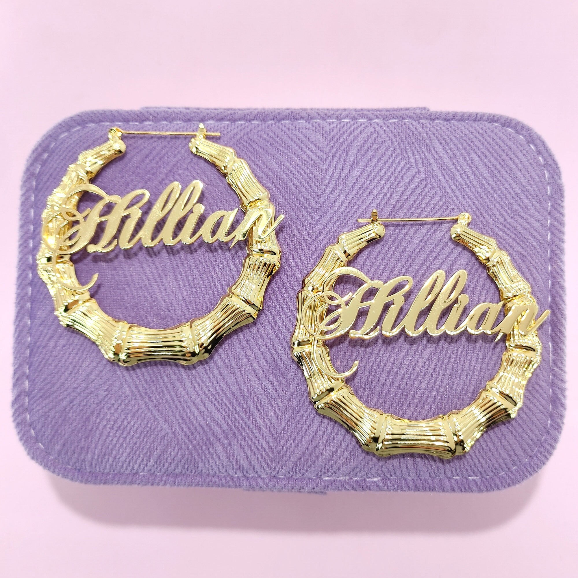 Personalized Gold Filled Name Earrings, Bamboo Hoop Earring With Name, Custom Jewelry Gift for Her, Hot Popular Women's Accessories