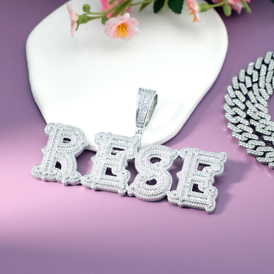 Iced Out Nameplate Chain, Custom Letters Charm Necklace, Personalized ...