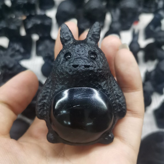 2 Natural Obsidian Carving Totoro Dragon Crystal Etsy Uk