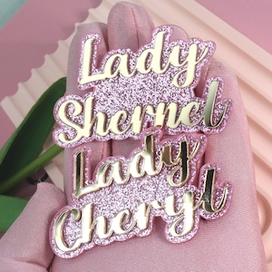 Custom Lady Name Brooch Pin, Glitter Soror Name Badge, 3D Sorority Pins for Sister Gifts, Chapter Meeting Name Tag