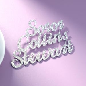 Aangepaste vrouwenvereniging strassspeld, gepersonaliseerde naam revers broche, bling sieraden zusters