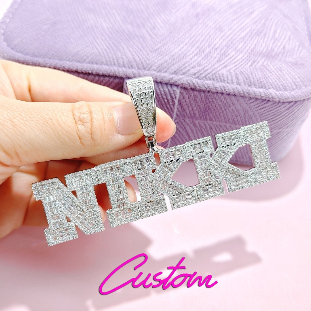 Custom CZ Diamond Name Pendant Necklace, Personalized Jewelry - Etsy UK