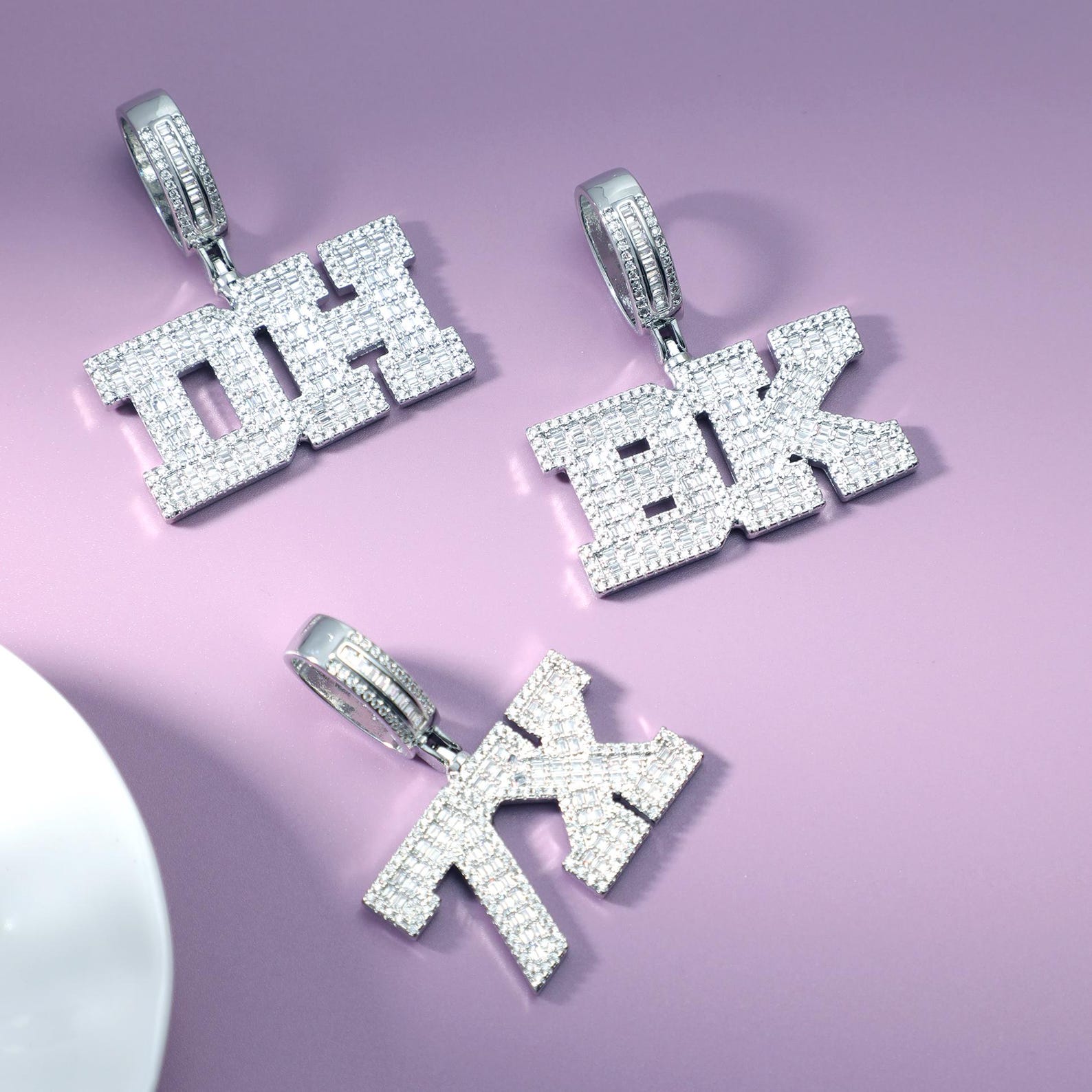 Diamond Chain Lettering Iced Out CZ Diamond Letter Pendant Tennis Chain, Custom Initial ...