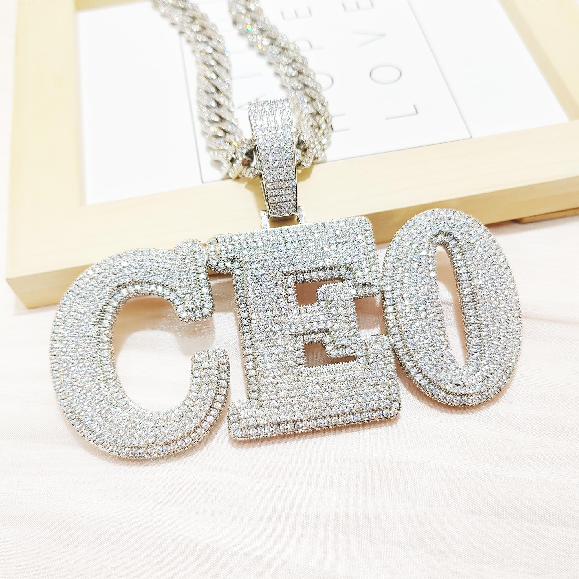 Rapper Chain Letters CUSTOM Big Letters Pendant, Iced Out CZ Diamond Initials Necklace, Hip ...