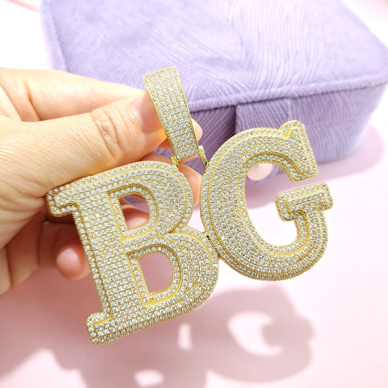 Rapper Chain Letters CUSTOM Big Letters Pendant, Iced Out CZ Diamond Initials Necklace, Hip ...