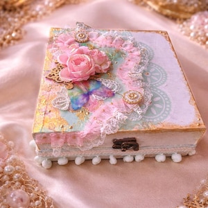 Lyxig romantisk smyckeskrin | Handgjord vintage-souvenir | Shabby chic bröllopsdekoration