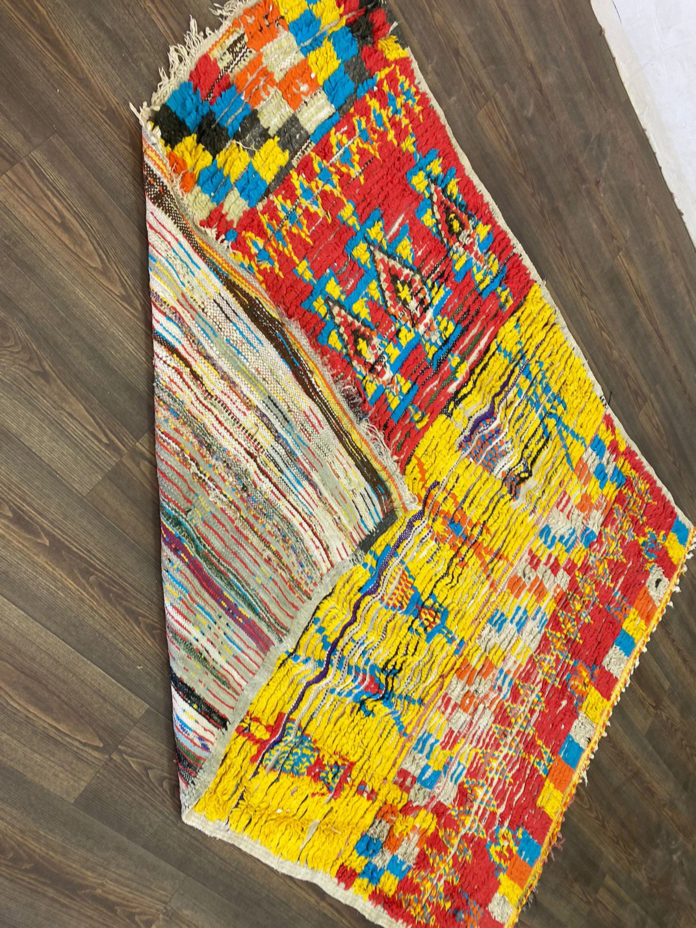 ヴィンテージ ベルベルラグ：手織りモロッコ絨毯、抽象的な多色