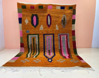 Moroccan Handmade rug ,Beni ourain style Morocco wool Berber Rug, modern rug, Hand woven rug, Azilal Berber style - Orange Rug Morocco
