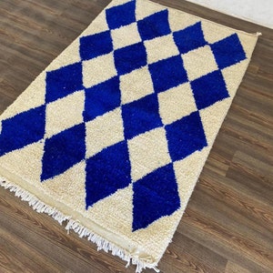 Royal Blue Moroccan Rug: Handmade Wool Berber Diamond Carpet
