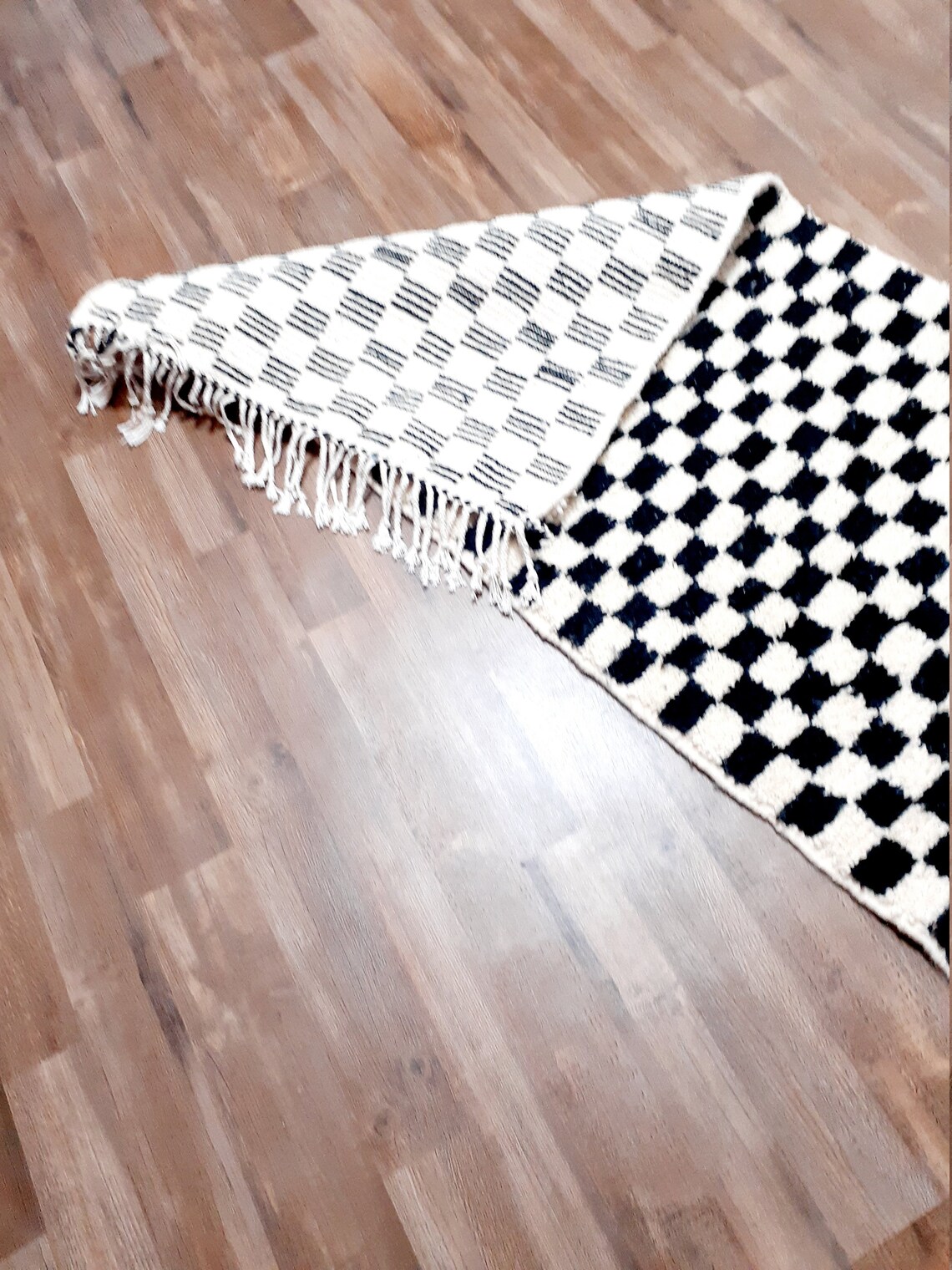 Black and white runner rug black moroccan checkered area Etsy