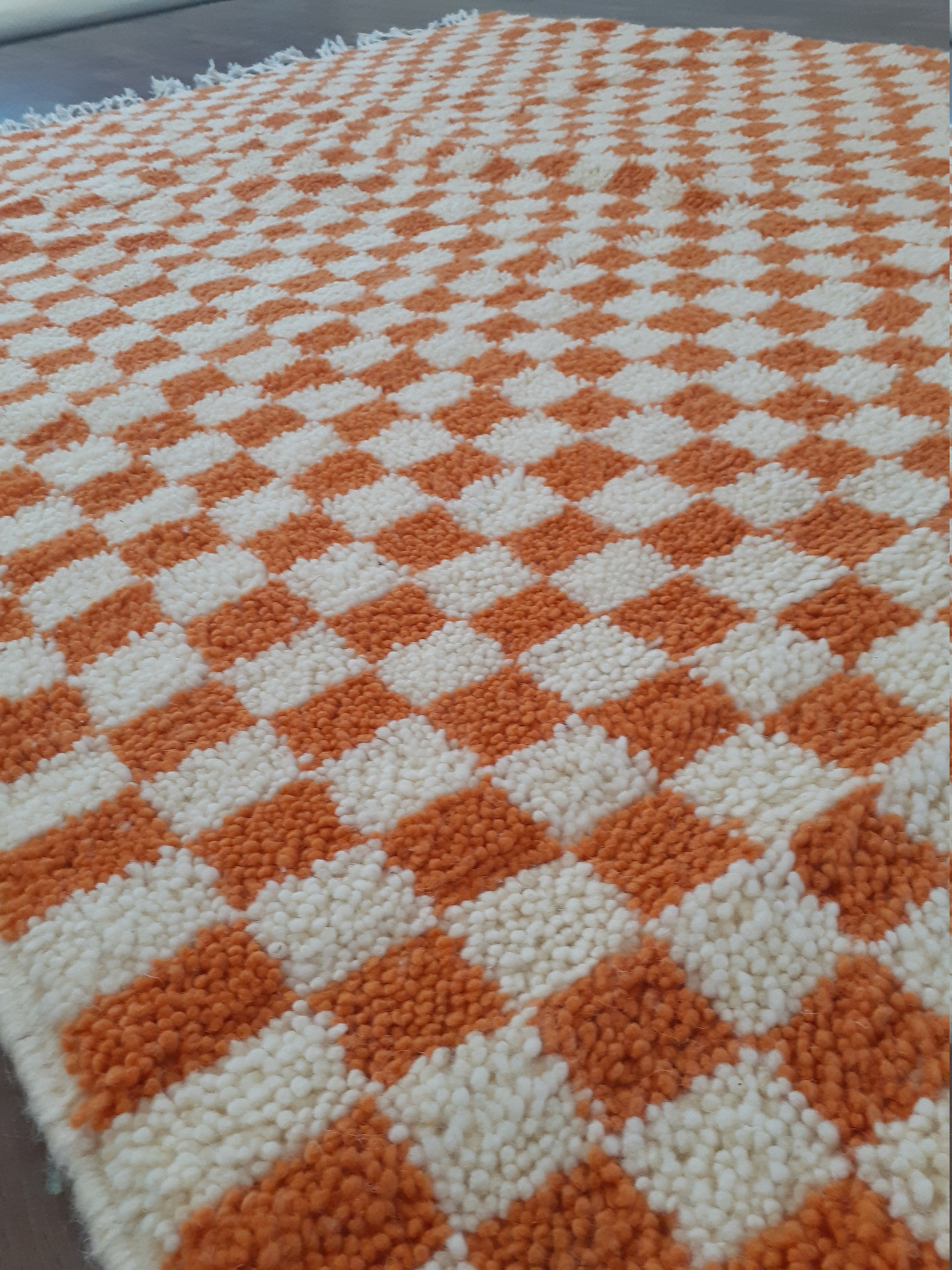Orange and White Checkered Rug Large Moroccan Berber Checker Etsy