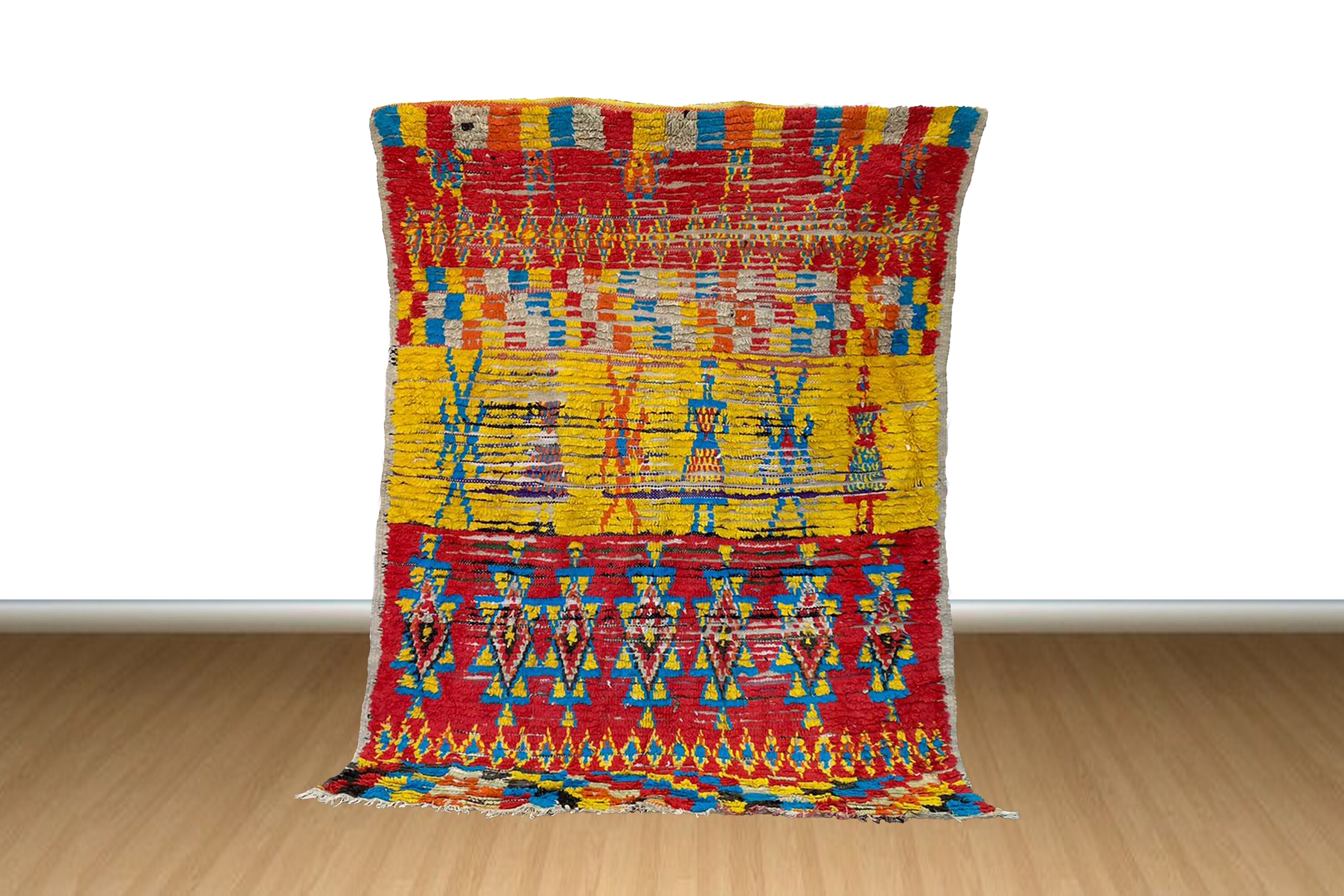 ヴィンテージ ベルベルラグ：手織りモロッコ絨毯、抽象的な多色