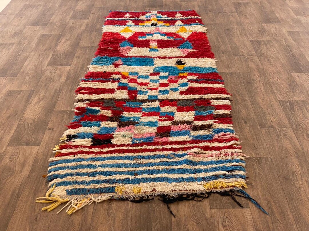 Amazing Boucherouite and Thread Rug Handmade Moroccan Rug Berber Rug ...
