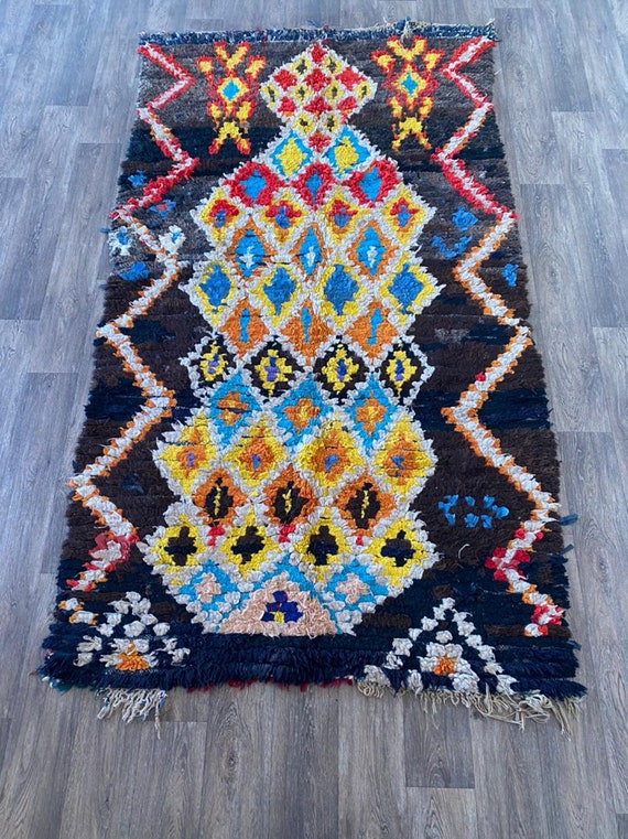 ヴィンテージ ベルベルラグ：手織りモロッコカーペット、幾何学模様
