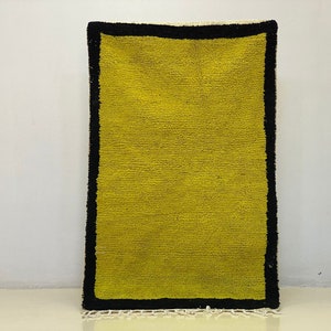 Chartreuse and Black Wool Rug - Handmade Two-Tone Carpet - Modern Minimalist Area Rug