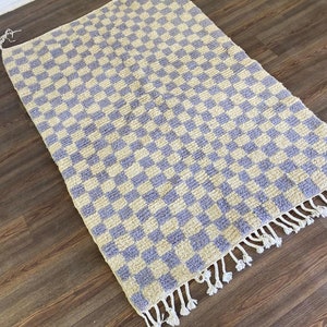 Periwinkle and light purple Moroccan Rug, Handmade Berber Checkered Wool Rug, Dusty Blue and Cream Area Rug, Custom Aesthetic Carpet