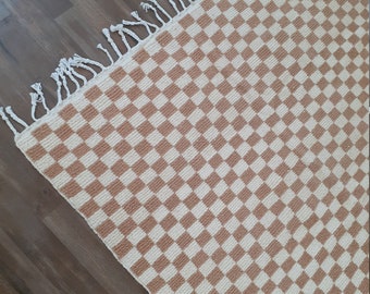 3x5 ft brown and white checkered rug - Moroccan Berber Checkered  rug - bereber checkerboard rug -beni ourain brown rug