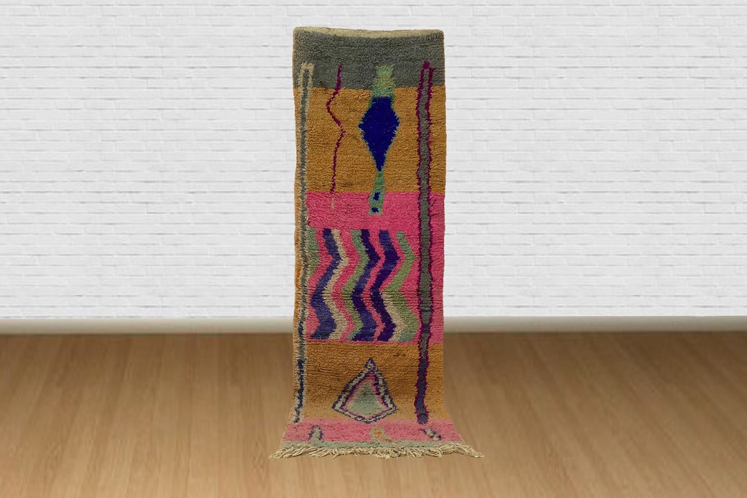 Moroccan 6.5x9.5 FT Rug Colorful Wool Handmade Boho Face