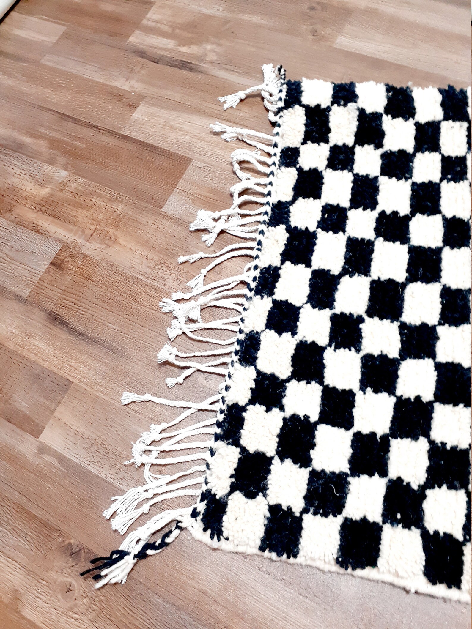 Black and white runner rug black moroccan checkered area Etsy