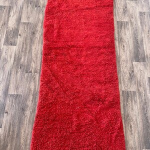 Alfombra de área roja marroquí de lana suave - Alfombra de corredor bereber Vintage Shag