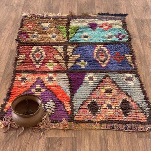Fabulous Moroccan rug - Authentic Moroccan Boujaad Rug -   Berber tribal rug - vintage Moroccan Rug -Berber boucherouite carpet