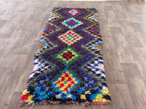 ヴィンテージ モロッコ ブシュロイット ランナー：マルチカラー