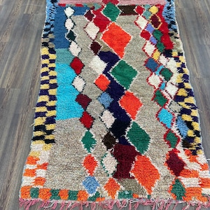 Colorful Moroccan Rug: Hand-Knotted Berber Boucherouite Rug (4.5 x 8.2 ft)