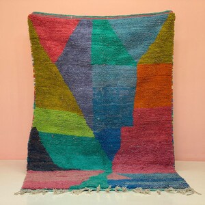 Handmade Berber Wool Rug: Colorful Abstract Moroccan Boujaad Rug