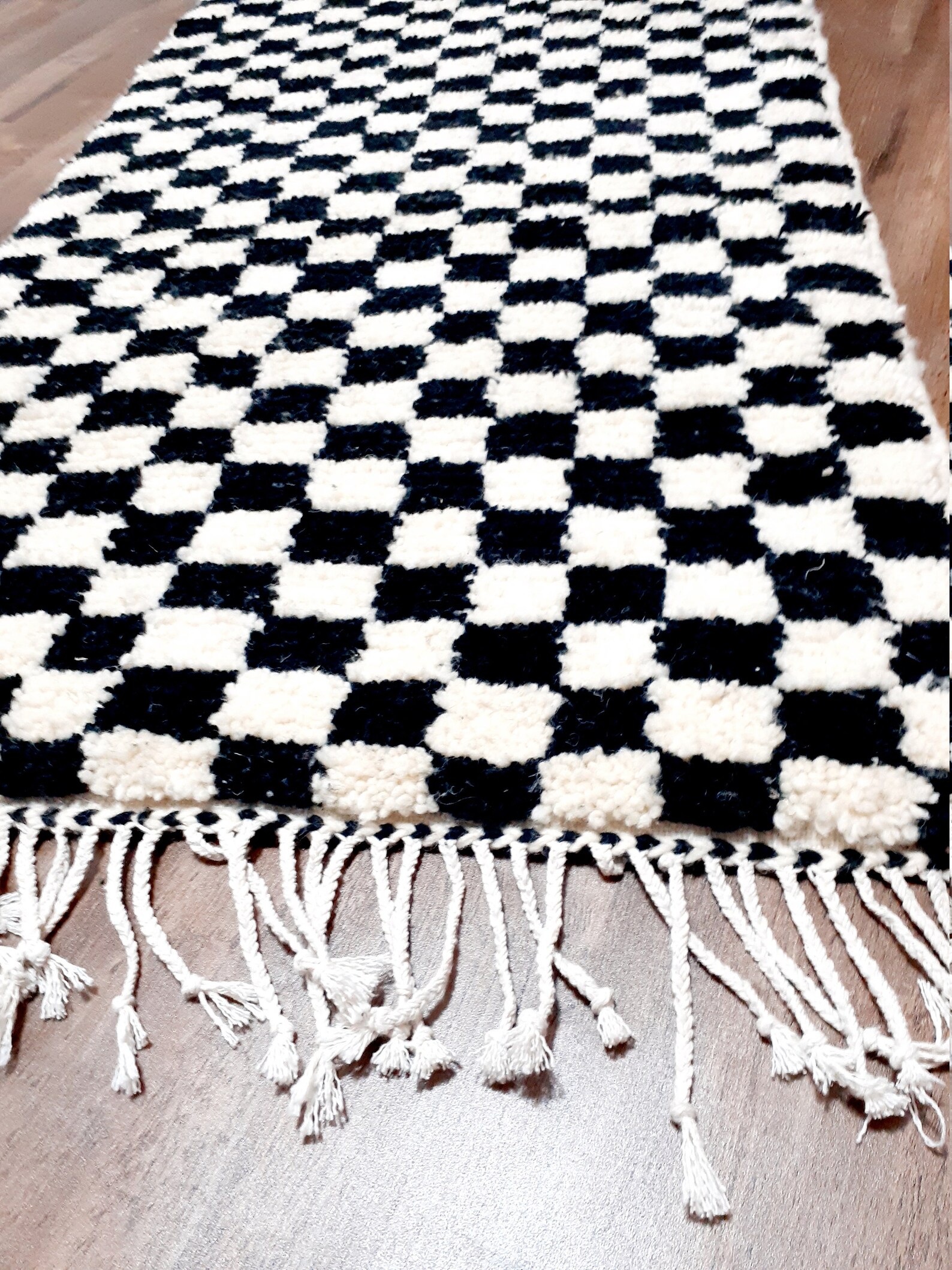 Black and white runner rug black moroccan checkered area Etsy