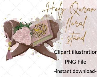 Heilige Koran bloemenstandaard clip art illustratie | Islamitische digitale PNG-bestand | Islamitische afbeelding | Illustraties voor islamitisch commercieel gebruik