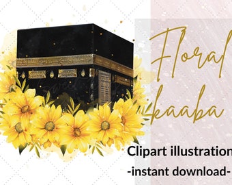 Floral kaaba clip art illustration | Eid al adha digital file | Islamic floral clip art | Kabaa png file |  Commercial use islamic graphics